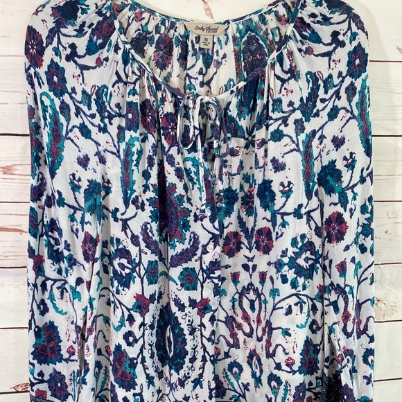 Lucky Brand Floral Graphic Print Long Sleeve Pullover Tunic NWOT Women's Medium - Picture 1 of 13